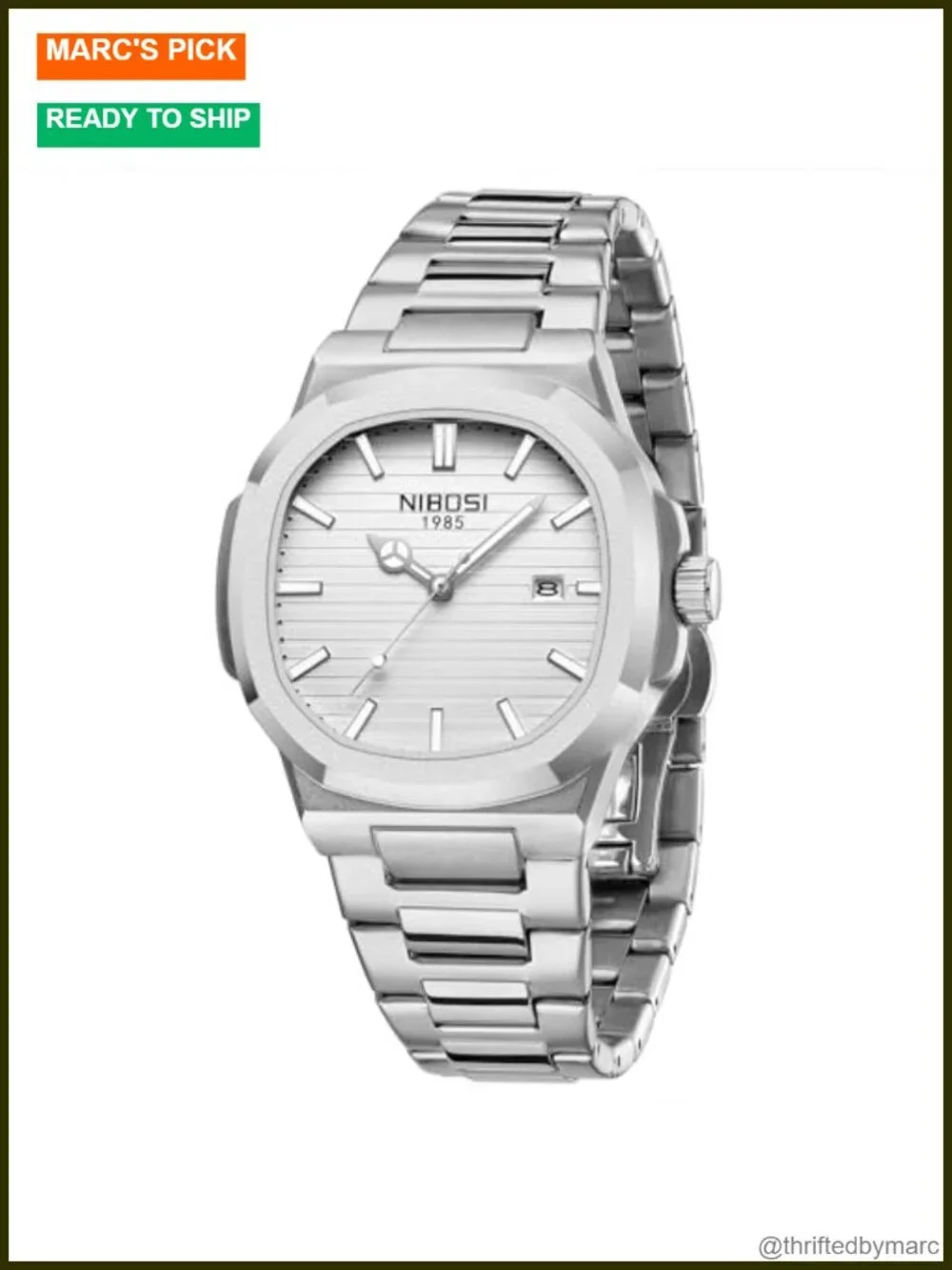 Men's Stainless Steel Military Quartz Wrist Watch with Date